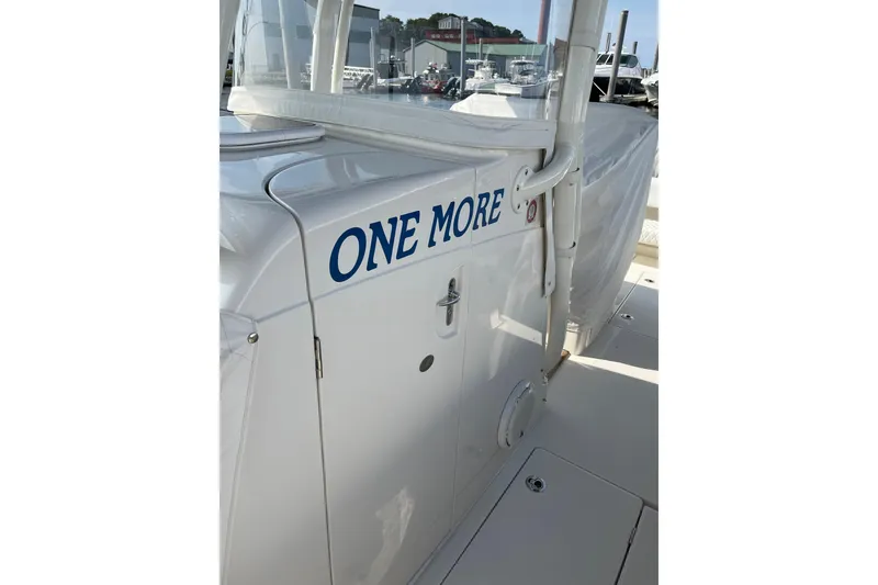 Slide: The Image of 2020 Jupiter 34 Center Console boat with "One More" text on the side. - 47