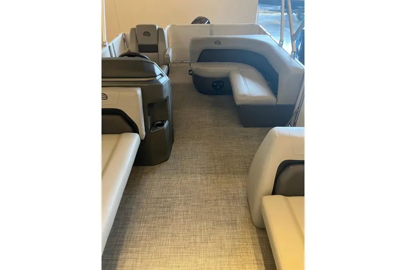 Slide: The Image of 2026 Sun Tracker Party Barge 18 DLX interior with spacious seating and modern design. - 3