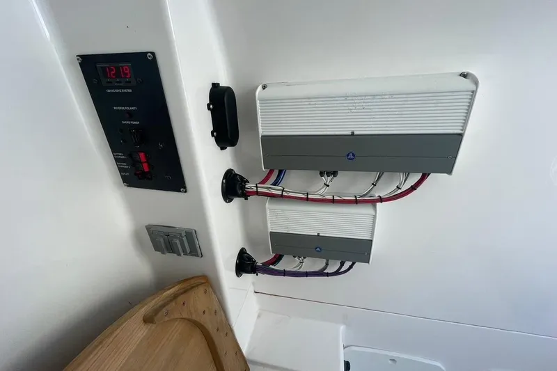 Slide: The Image of Electrical panel and wiring in 2022 Everglades 335 Center Console boat. - 29