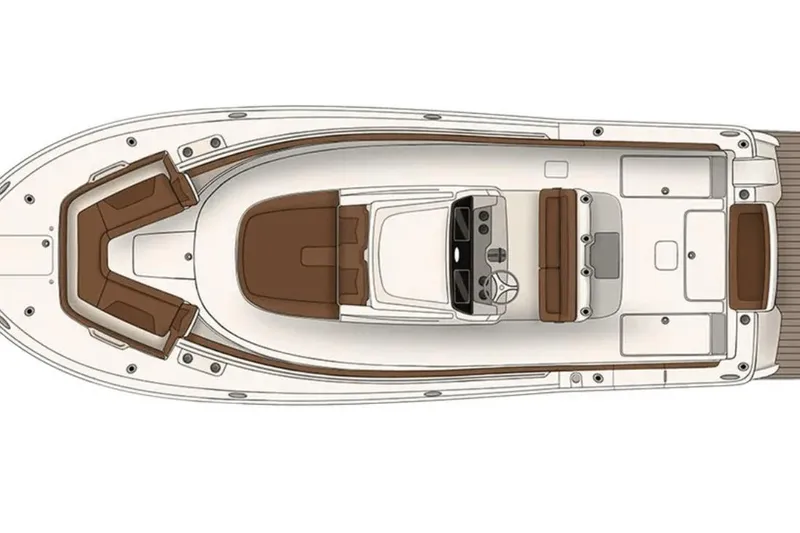 Slide: The Image of Top view of 2021 Scout 305 LXF boat layout with seating and helm. - 65