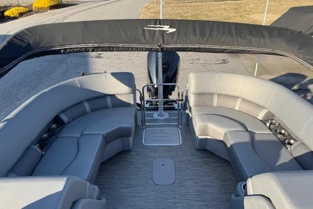 Slide: The Image of 2022 Bennington 23LFB pontoon boat with spacious seating and sleek design. - 10