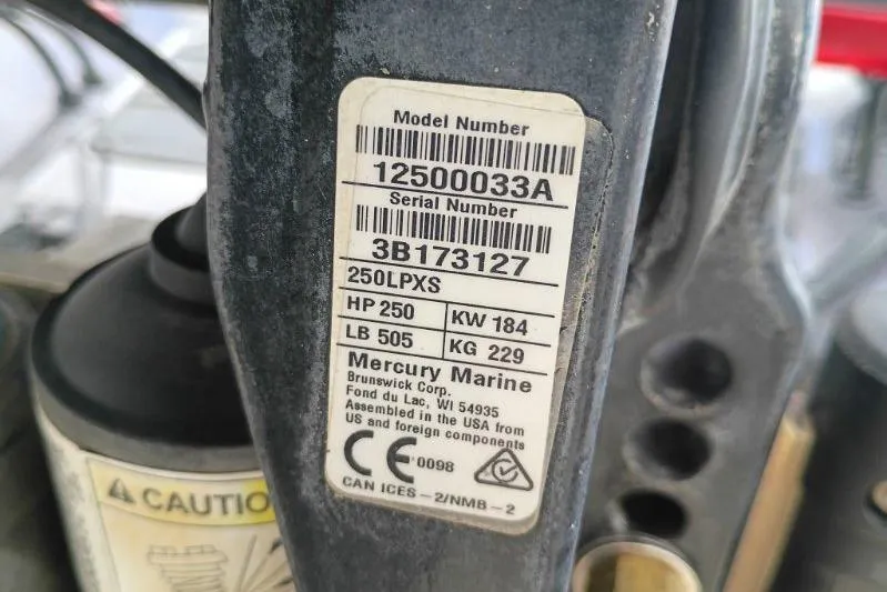 Slide: The Image of Label on 2022 Ranger Z520R boat engine, showing model and serial numbers, Mercury Marine details. - 10