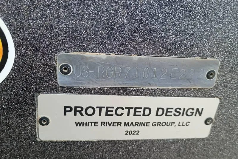 Slide: The Image of 2022 Ranger Z520R boat identification plate, protected design by White River Marine Group. - 11