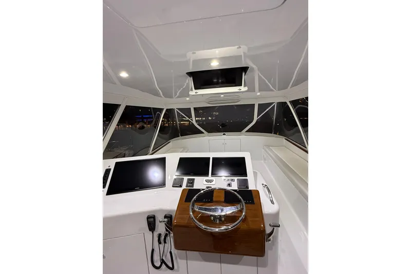 Slide: The Image of Interior cockpit of 2006 Blackwell 66 Convertible yacht with modern navigation equipment. - 3