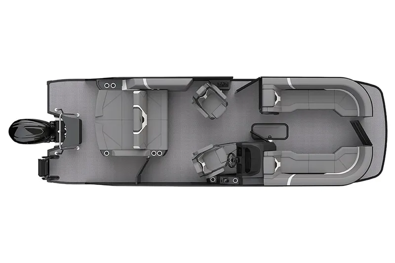 The Image of Manufacturer Provided Image: Top view of 2026 Evotti 725CS pontoon boat layout with seating and motor. - 0