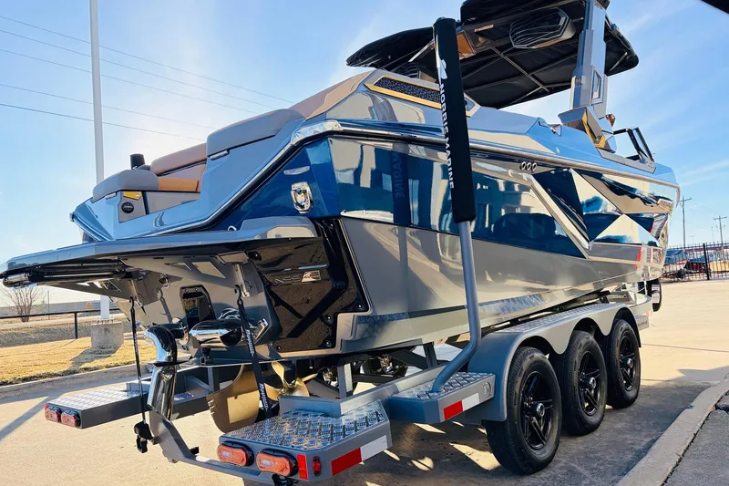 Slide: The Image of 2026 Nautique Super Air Nautique G25 Paragon on trailer, showcasing sleek design and luxury features. - 6