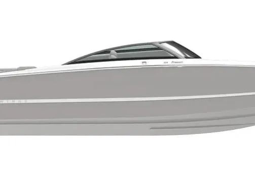 Slide: The Image of 2026 Four Winns H4 Freedom boat, sleek design, side view, gray and white color scheme. - 42