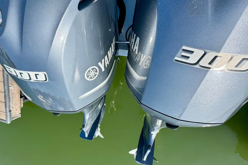 Slide: The Image of Twin Yamaha 300 outboard engines on a 2021 Parker 2820 XLD Sport Cabin boat. - 15