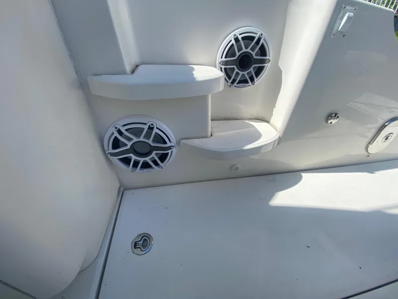Slide: The Image of 2012 Sea Ray 450 Sundancer boat speakers and deck detail. - 6