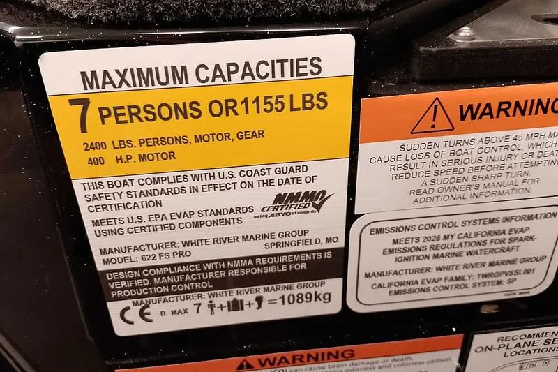 Slide: The Image of 2026 Ranger 622FS Pro capacity label: 7 persons, 1155 lbs, 400 HP motor. - 27