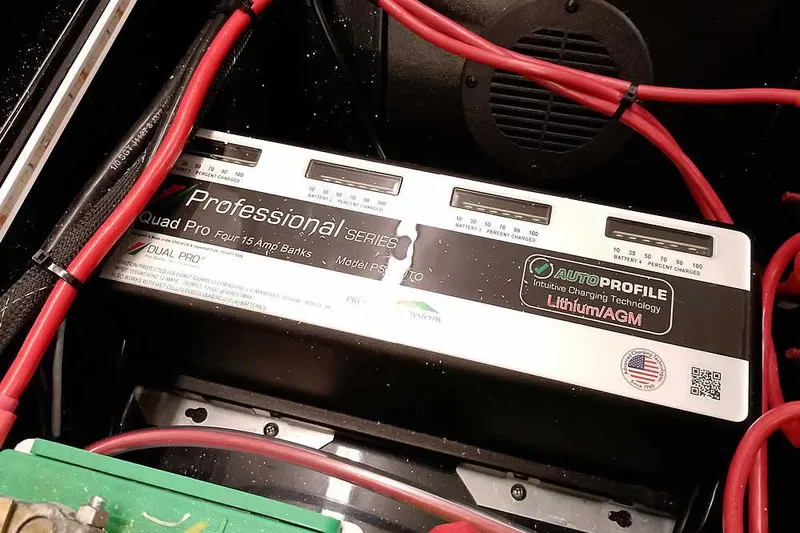 Slide: The Image of Battery charger in a 2026 Ranger 622FS Pro, featuring AutoProfile technology. - 40