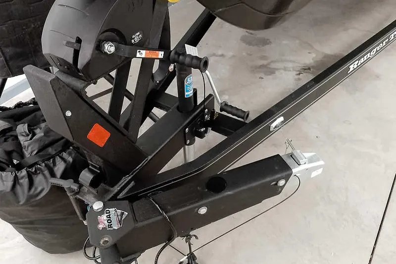 Slide: The Image of 2026 Ranger 622FS Pro trailer hitch and winch system in a garage setting. - 6