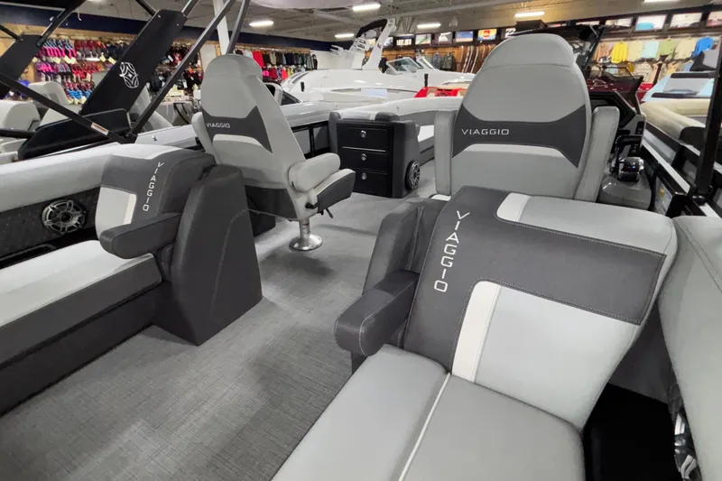 Slide: The Image of 2026 Viaggio Lago Z24U boat interior with modern seating and sleek design. - 5