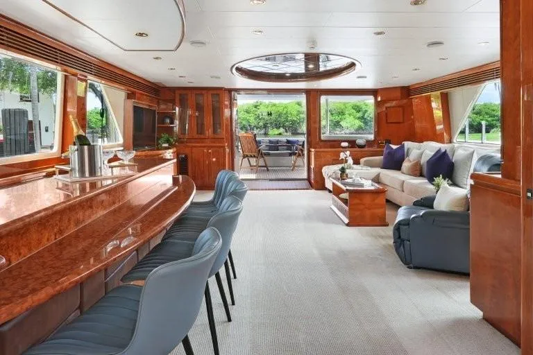 Slide: The Image of Luxurious interior of 2003 Hargrave Sky Lounge yacht with elegant seating and bar area. - 10