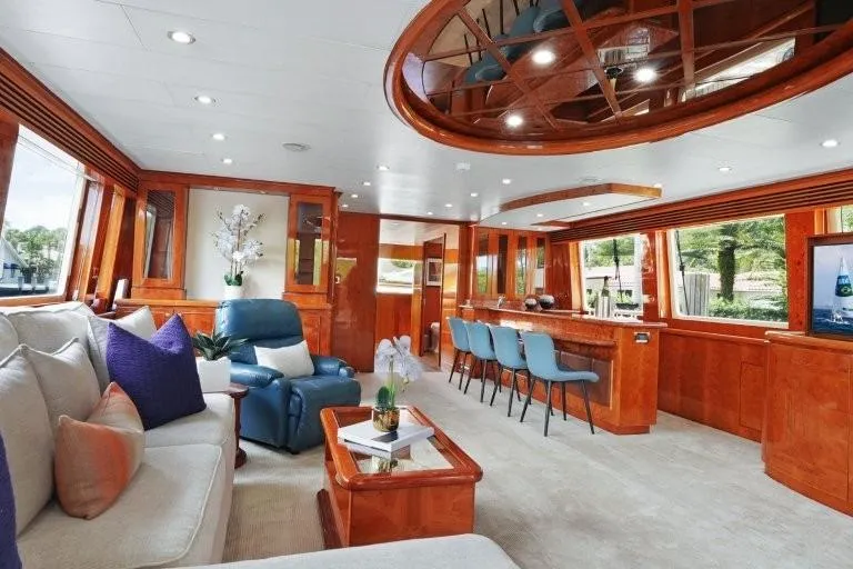 Slide: The Image of Luxurious interior of 2003 Hargrave Sky Lounge yacht with elegant seating and bar area. - 21