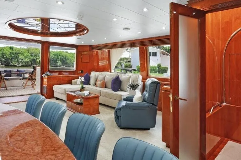 Slide: The Image of Luxurious interior of 2003 Hargrave Sky Lounge yacht with elegant seating and dining area. - 22