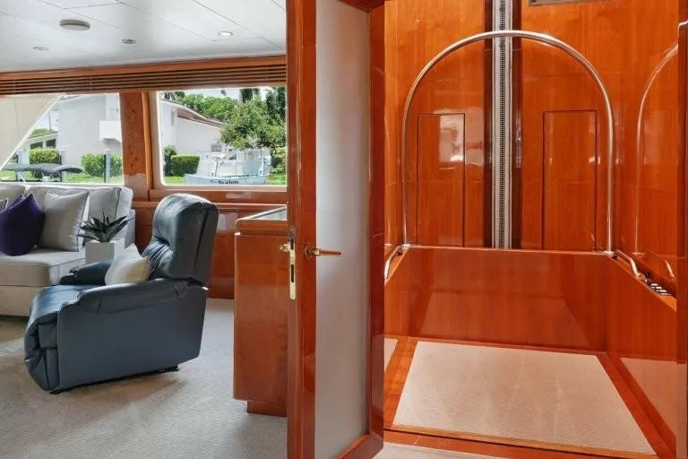 Slide: The Image of Luxurious interior of 2003 Hargrave Sky Lounge yacht with elegant wood finishes. - 28