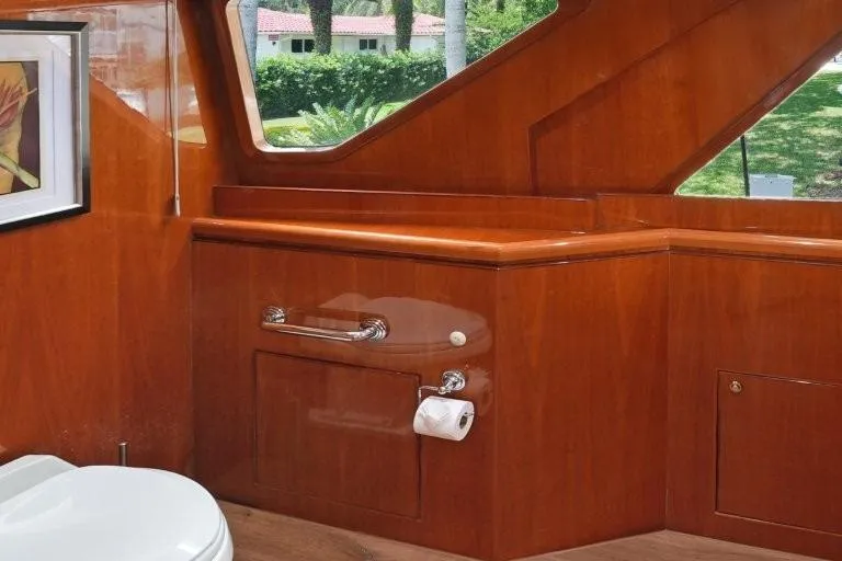 Slide: The Image of Luxurious wooden bathroom interior on 2003 Hargrave Sky Lounge yacht. - 33