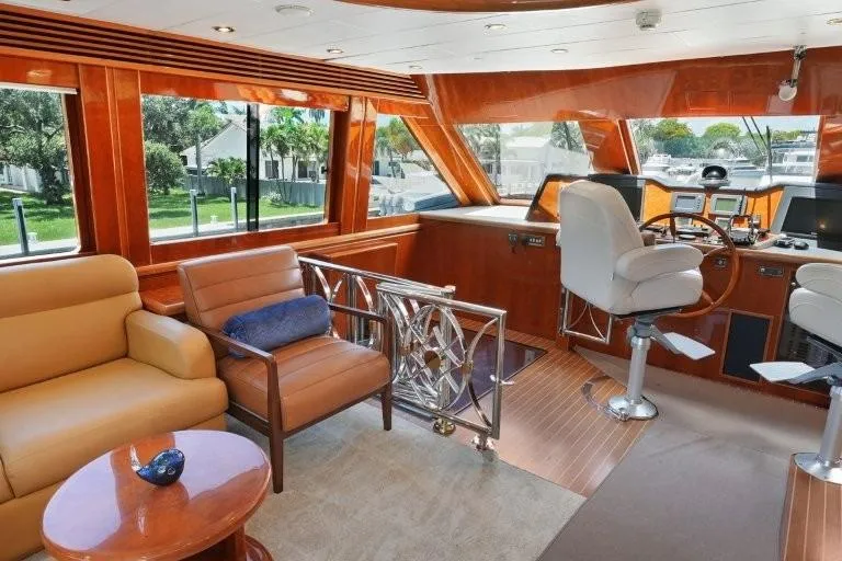 Slide: The Image of Luxurious interior of 2003 Hargrave Sky Lounge yacht with plush seating and helm station. - 35
