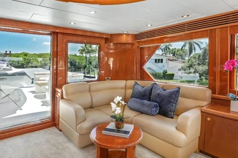 Slide: The Image of Luxurious interior of 2003 Hargrave Sky Lounge yacht with plush seating and elegant decor. - 43