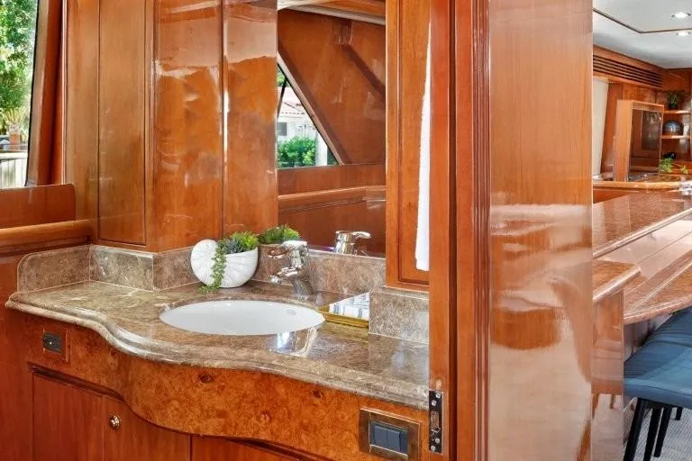 Slide: The Image of Luxurious 2003 Hargrave Sky Lounge yacht interior with elegant wood and marble finishes. - 44