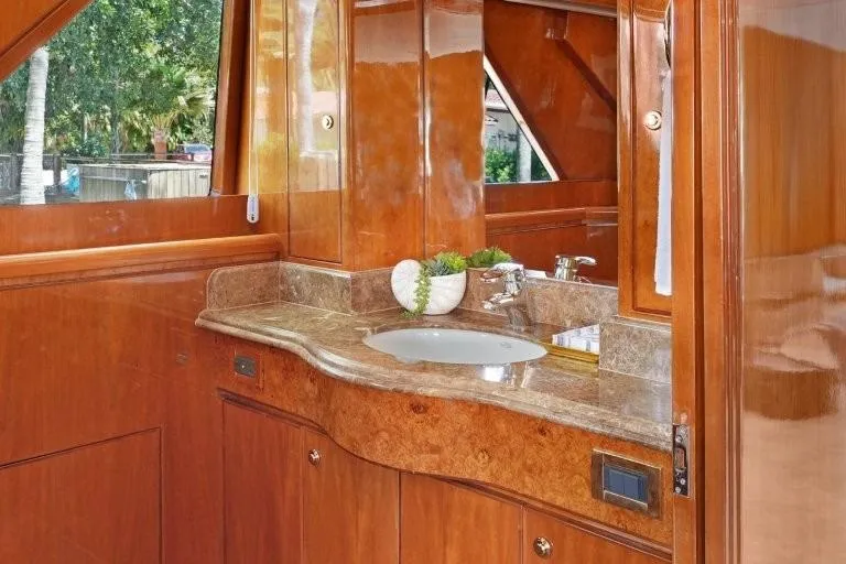 Slide: The Image of Luxurious wooden bathroom interior on 2003 Hargrave Sky Lounge yacht. - 45