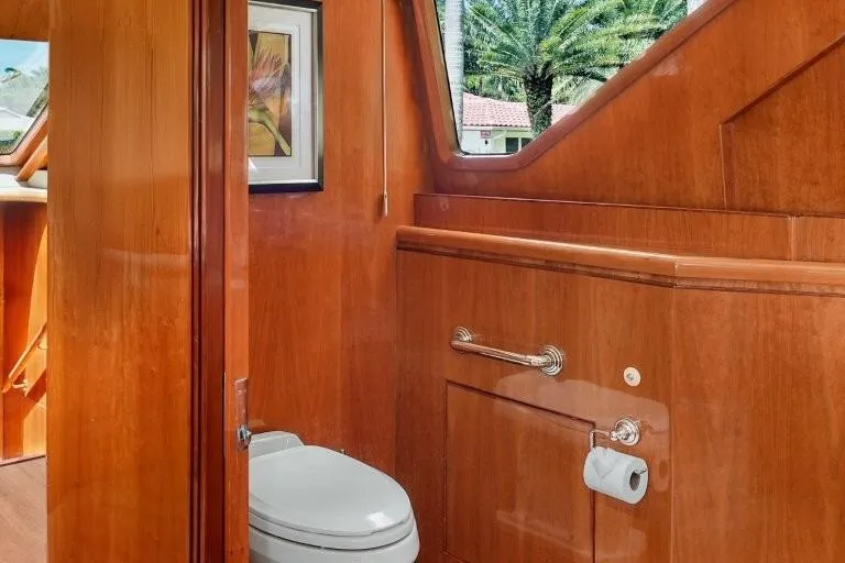 Slide: The Image of Luxurious wooden bathroom interior on 2003 Hargrave Sky Lounge yacht. - 46