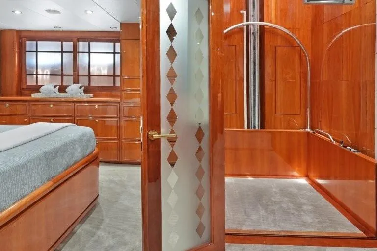 Slide: The Image of Luxurious 2003 Hargrave Sky Lounge yacht interior with elegant wood finishes and modern design. - 57