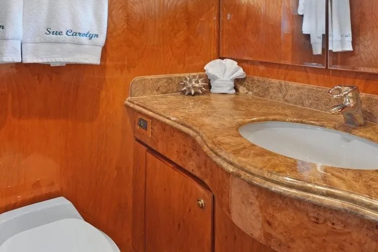 Slide: The Image of Luxurious bathroom in 2003 Hargrave Sky Lounge yacht with elegant wood and marble finishes. - 70