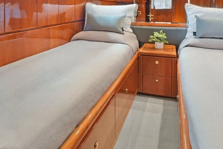 Slide: The Image of Luxurious twin cabin in 2003 Hargrave Sky Lounge yacht with elegant wood finish. - 71