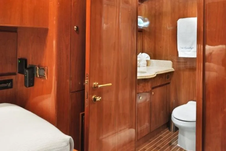 Slide: The Image of Luxurious wooden interior of 2003 Hargrave Sky Lounge yacht bathroom. - 73