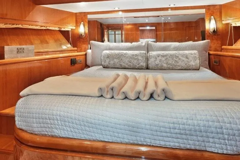 Slide: The Image of Luxurious bedroom interior of 2003 Hargrave Sky Lounge yacht with elegant wood finishes. - 74