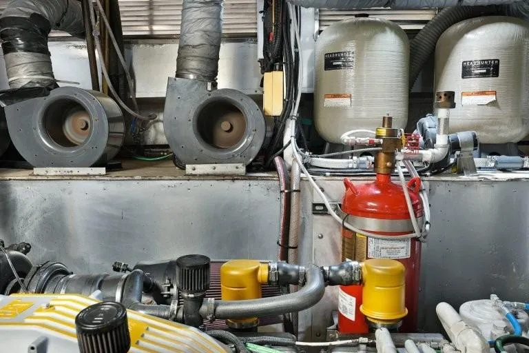 Slide: The Image of Engine room of 2003 Hargrave Sky Lounge yacht with machinery and equipment. - 82