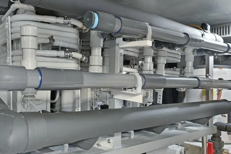 Slide: The Image of Engine room piping system in a 2003 Hargrave Sky Lounge yacht. - 83