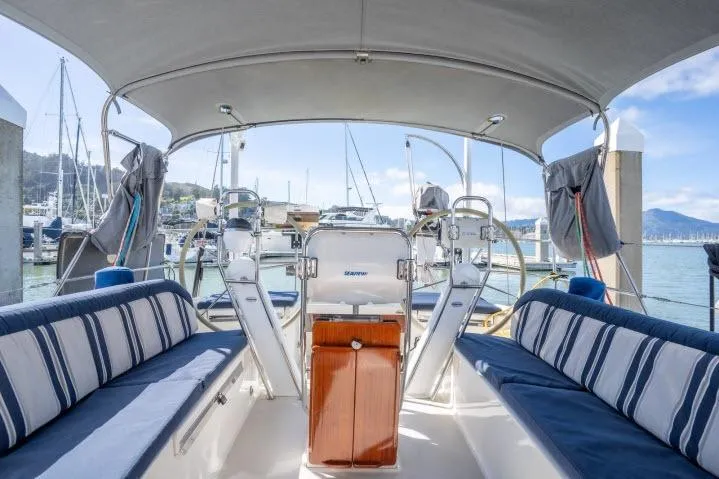 Slide: The Image of Spacious interior of 2015 Blue Jacket 40 sailboat docked at marina. - 22