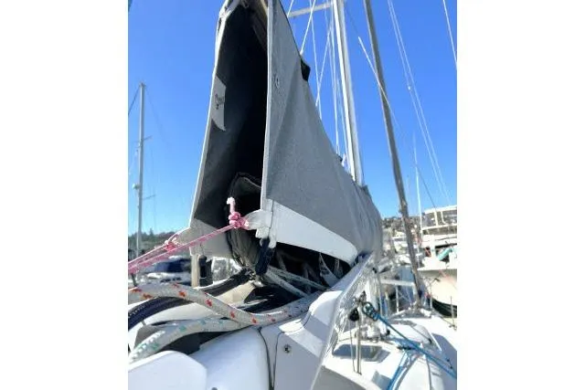 Slide: The Image of Sailboat mast and rigging of 2015 Blue Jacket 40 in marina setting. - 37