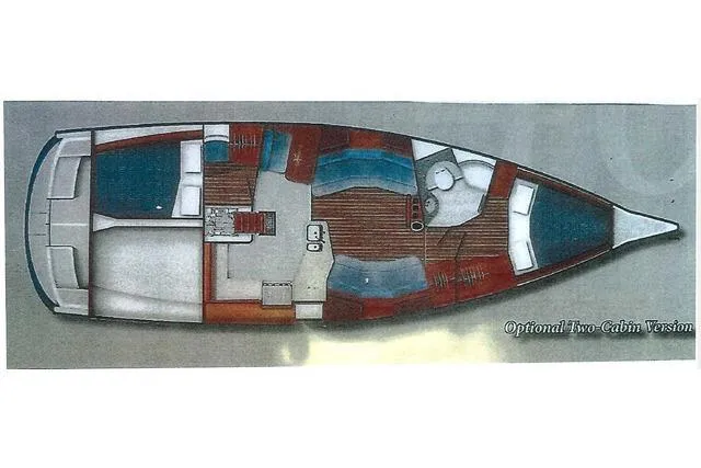 Slide: The Image of Blueprint of 2015 Blue Jacket 40 sailboat, optional two-cabin version layout. - 49