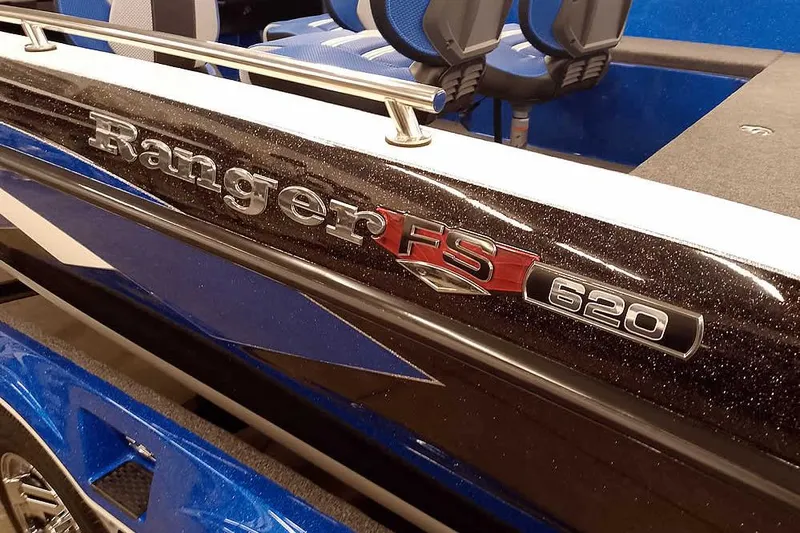 Slide: The Image of 2026 Ranger 620FS Cup-Equipped boat, featuring sleek design and comfortable seating. - 2