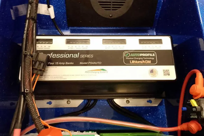 Slide: The Image of Battery charger in a 2026 Ranger 620FS Cup-Equipped boat, featuring intuitive charging technology. - 42