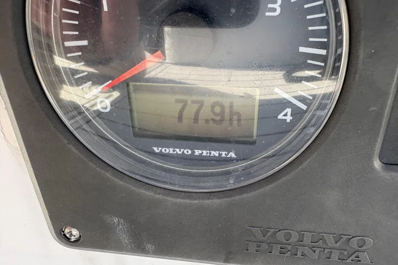 Slide: The Image of Volvo Penta engine hour meter displaying 77.9 hours on Antrim 40 boat. - 24