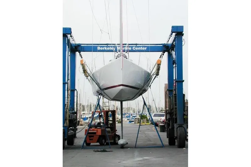 Slide: The Image of Antrim 40 sailboat lifted at Berkeley Marine Center. - 27