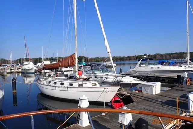 The Image of 1978 Rafiki 35 sailboat docked at a marina on a clear day. - 0