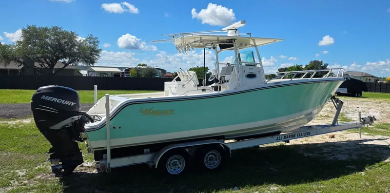 Slide: The Image of Mako 284 Center Console boat on trailer, 2020 model. - 2