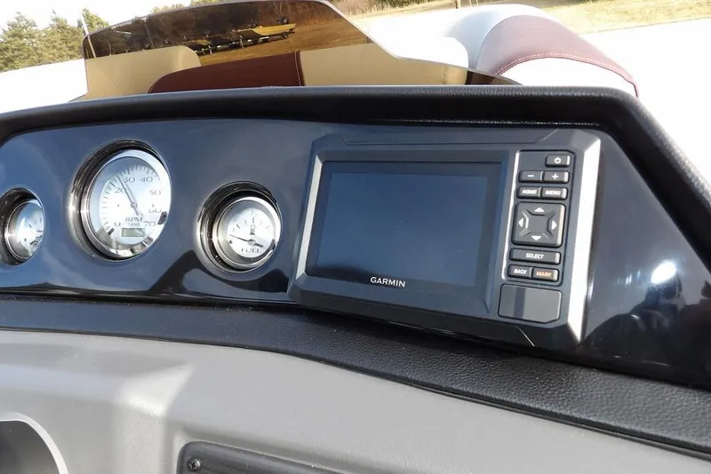 Slide: The Image of Dashboard of 2026 Bennington S 22 SSR with Garmin display and gauges. - 22