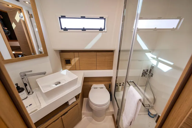 Slide: The Image of Luxurious bathroom in 2023 Pardo Yachts P43, featuring modern fixtures and elegant design. - 21