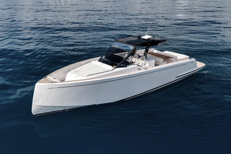Slide: The Image of 2023 Pardo Yachts P43 luxury yacht on calm blue water. - 5