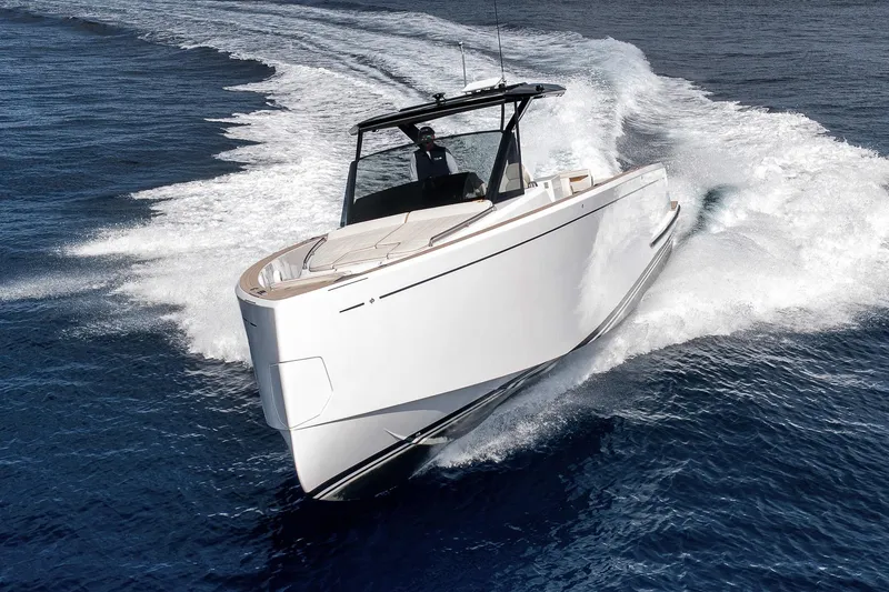 Slide: The Image of 2023 Pardo Yachts P43 cruising on open water, showcasing sleek design and performance. - 1