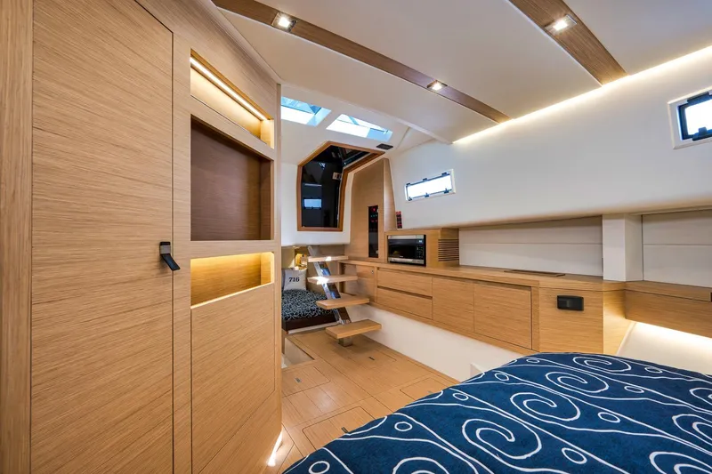 Slide: The Image of Luxurious interior of 2023 Pardo Yachts P43, featuring modern wood finishes and elegant design. - 22