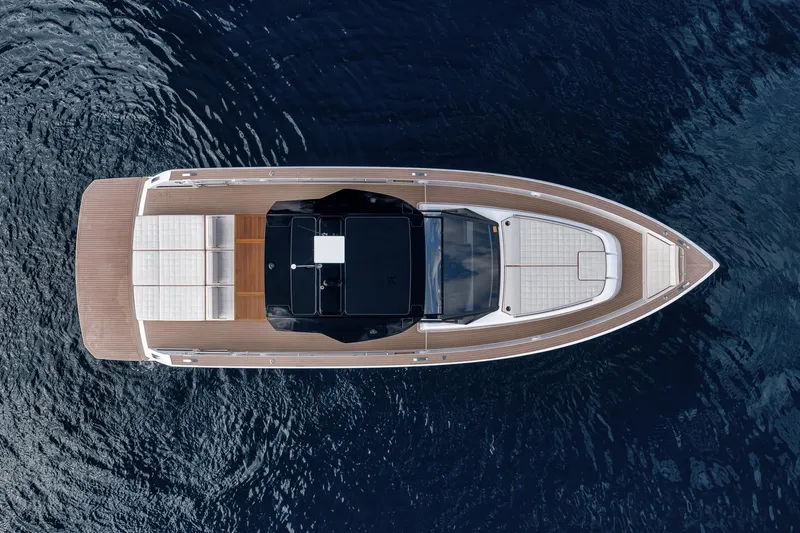 Slide: The Image of Aerial view of 2023 Pardo Yachts P43 luxury yacht on calm water. - 3