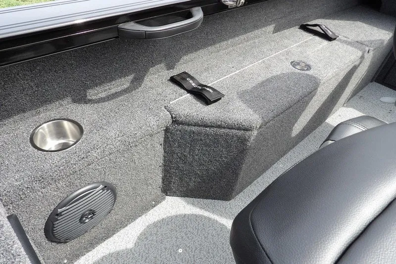 Slide: The Image of 2025 Crestliner 1850 Fish Hawk Tiller interior with cup holder and speaker. - 17